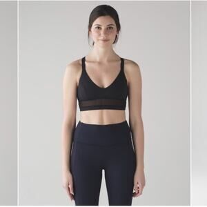 NEW Lululemon Body Con Sports Bra Long Line Mesh Panels‎ Size 8 A/B Cup Black